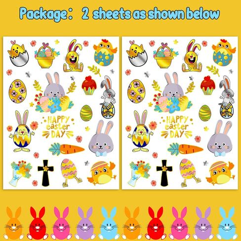34 Metallic Glitter Styles Easter Temporary Tattoos for Kids, Easter Eggs Decorations Party Supplies Favors, Easter Tattoos Stickers for Boys and Girls (2 Sheets) in Kuwait