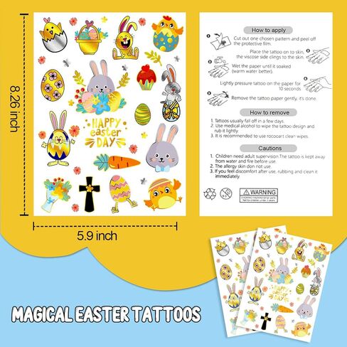 34 Metallic Glitter Styles Easter Temporary Tattoos for Kids, Easter Eggs Decorations Party Supplies Favors, Easter Tattoos Stickers for Boys and Girls (2 Sheets) in Kuwait