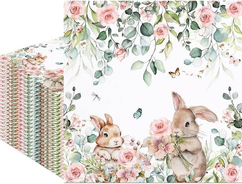 80Pcs Spring Easter Bunny Paper Napkins Cute Rabbits Disposable Napkin Bunny Printed Decorative Napkins Party Supplies Table Decor in Saudi Arabia