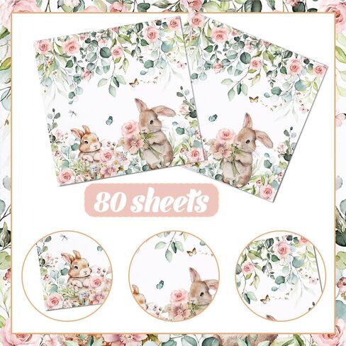 80Pcs Spring Easter Bunny Paper Napkins Cute Rabbits Disposable Napkin Bunny Printed Decorative Napkins Party Supplies Table Decor in Saudi Arabia