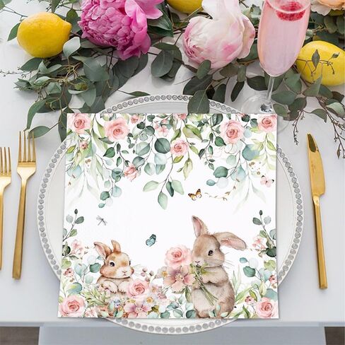 80Pcs Spring Easter Bunny Paper Napkins Cute Rabbits Disposable Napkin Bunny Printed Decorative Napkins Party Supplies Table Decor in Saudi Arabia