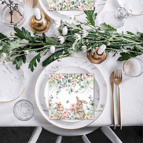 80Pcs Spring Easter Bunny Paper Napkins Cute Rabbits Disposable Napkin Bunny Printed Decorative Napkins Party Supplies Table Decor in Saudi Arabia