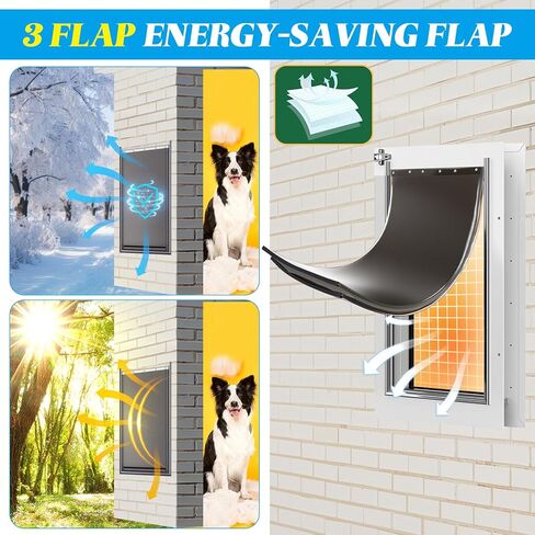 BreezeHug 3-Flap غطاء بديل لباب الكلاب كبير جدًا مع براغي متوافق مع Petsafe Freedom Doggie Door Pac 11-11040 13 1/8 بوصة × 24 7/8 بوصة، مقاوم للطقس -20 إلى 120 فهرنهايت in Kuwait