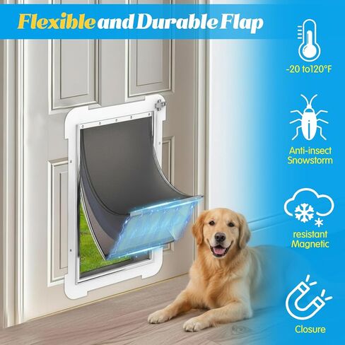 BreezeHug 3-Flap غطاء بديل لباب الكلاب كبير جدًا مع براغي متوافق مع Petsafe Freedom Doggie Door Pac 11-11040 13 1/8 بوصة × 24 7/8 بوصة، مقاوم للطقس -20 إلى 120 فهرنهايت in Kuwait
