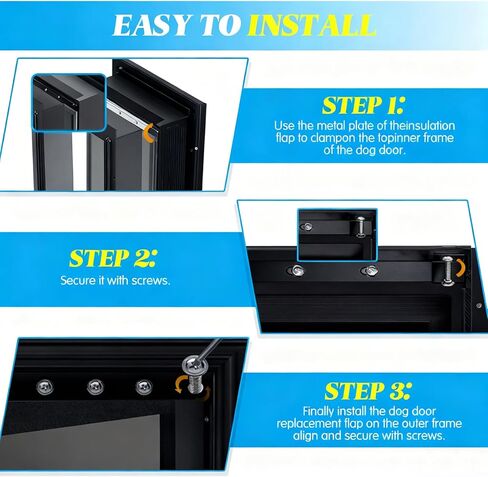 BreezeHug 3-Flap غطاء بديل لباب الكلاب كبير جدًا مع براغي متوافق مع Petsafe Freedom Doggie Door Pac 11-11040 13 1/8 بوصة × 24 7/8 بوصة، مقاوم للطقس -20 إلى 120 فهرنهايت in Kuwait