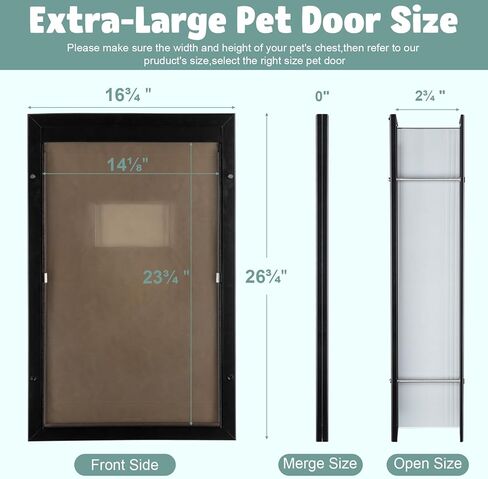 Dog Door Aluminum Pet Door with Extra-Large Flap, Doggie Door Designed with Automatic Closing Magnetic Flap, Telescoping Tunnel (X-Large&Adjustable Thickness) in Saudi Arabia