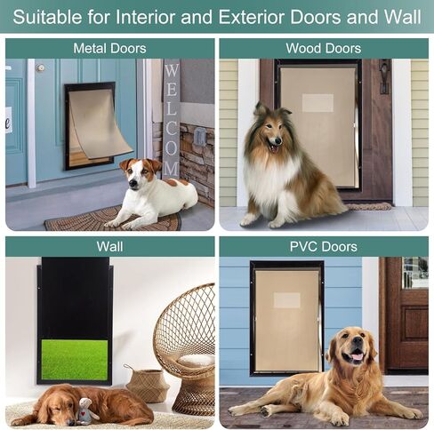 Dog Door Aluminum Pet Door with Extra-Large Flap, Doggie Door Designed with Automatic Closing Magnetic Flap, Telescoping Tunnel (X-Large&Adjustable Thickness) in Saudi Arabia