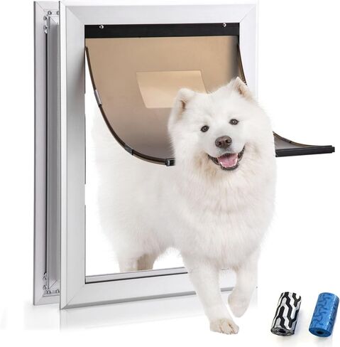 Dog Door Aluminum Pet Door with Extra-Large Flap, Doggie Door Designed with Automatic Closing Magnetic Flap, Telescoping Tunnel (X-Large&Adjustable Thickness) in Saudi Arabia