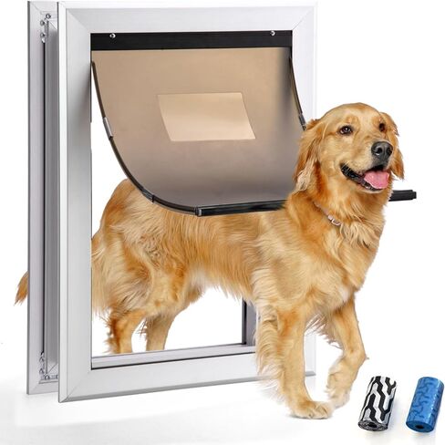 Dog Door Aluminum Pet Door with Extra-Large Flap, Doggie Door Designed with Automatic Closing Magnetic Flap, Telescoping Tunnel (X-Large&Adjustable Thickness) in Saudi Arabia