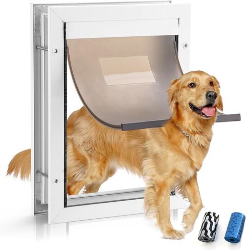 Dog Door Aluminum Pet Door with Extra-Large Flap, Doggie Door Designed with Automatic Closing Magnetic Flap, Telescoping Tunnel (X-Large&Adjustable Thickness) in Saudi Arabia