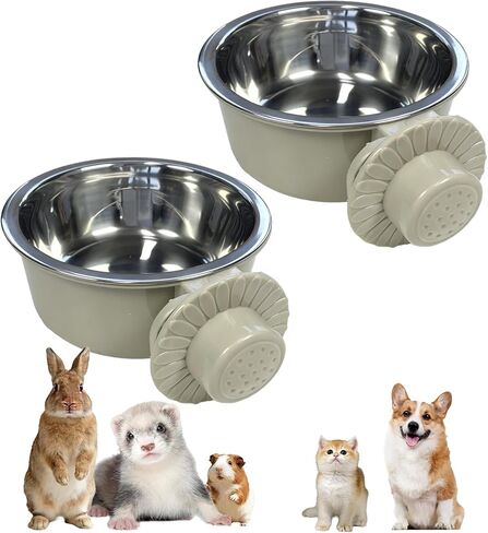 kathson Lightweight Stainless Steel Pet Bowls, Removable Crate Dog Bowl Hanging Pet Food Water Feeder Bowl, Cage Coop Cup for Puppy Cat Rabbit Ferret Birds Guinea Pigs (3pcs) in Saudi Arabia