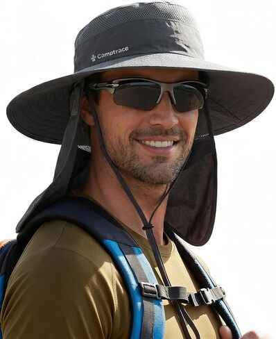 Camptrace Sun Hat for Men Women Wide Brim Hiking Hat Sun Protection Hat with Neck Flap UPF 50+ Fishing Gardening Hats in Kuwait
