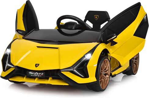 INFANS 12V Licensed Lamborghini Sian Kids Ride On Car with Parent Remote Control, Spring Suspension, MP3 Player, Electric Toy Roadster Carbon Fiber Textured for Toddler (Black) in Saudi Arabia
