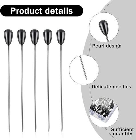 100Pcs Black Straight Pins for Crafts/Sewing/Hat/Jewelry, Ymapinc 2.17-Inch Corsage Pins, Teardrop Pearl Boutonniere Pin for Wedding Bouquets/Flower Decor, Bouquet Accessories in Saudi Arabia