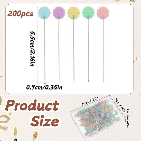 200 Pcs Flat Head Straight Pins, Quilting Pins with Colored Heads, Straight Pin Sewing Dressmaker Pin Flower Head for DIY Projects in Saudi Arabia