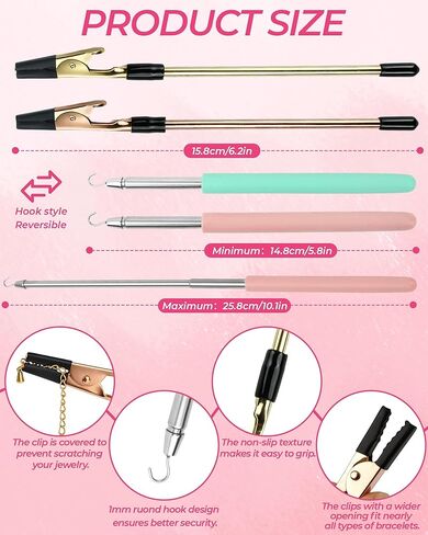 4 قطع أداة مساعدة للسوار، خطافات أدوات مساعدة للقلادة والمجوهرات والساعة، أداة مساعدة للسوار المحمولة لوضعها على نفسك، مشبك، مساعد مشبك مع أطراف مطاطية مضادة للانزلاق. in Kuwait