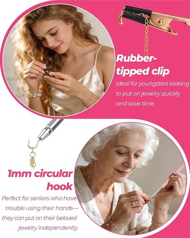 4 قطع أداة مساعدة للسوار، خطافات أدوات مساعدة للقلادة والمجوهرات والساعة، أداة مساعدة للسوار المحمولة لوضعها على نفسك، مشبك، مساعد مشبك مع أطراف مطاطية مضادة للانزلاق. in Kuwait