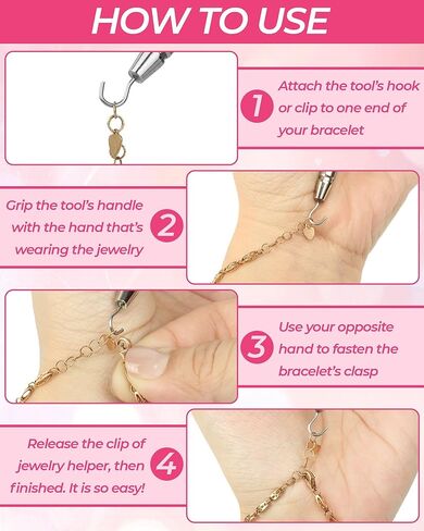 4 قطع أداة مساعدة للسوار، خطافات أدوات مساعدة للقلادة والمجوهرات والساعة، أداة مساعدة للسوار المحمولة لوضعها على نفسك، مشبك، مساعد مشبك مع أطراف مطاطية مضادة للانزلاق. in Kuwait