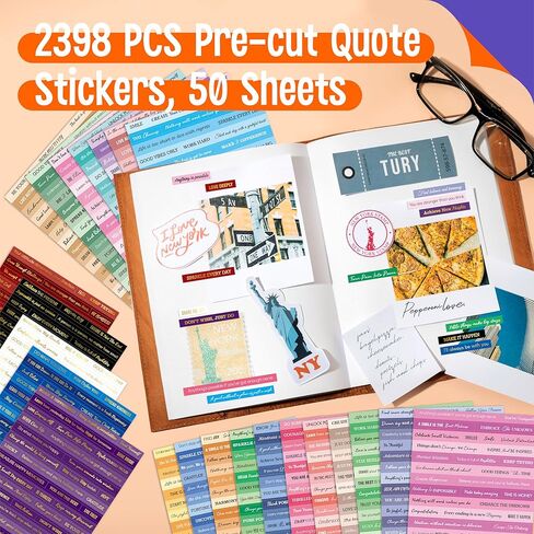 2398PCS Quote Stickers, Gold Foil Word Phrase Stickers for Junk Journal, Pre-Cut Motivational Inspirational Small Talk Labels for Scrapbook, DIY Craft Card Making (50 Sheets) in Saudi Arabia