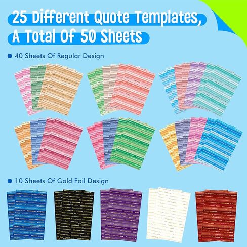 2398PCS Quote Stickers, Gold Foil Word Phrase Stickers for Junk Journal, Pre-Cut Motivational Inspirational Small Talk Labels for Scrapbook, DIY Craft Card Making (50 Sheets) in Saudi Arabia
