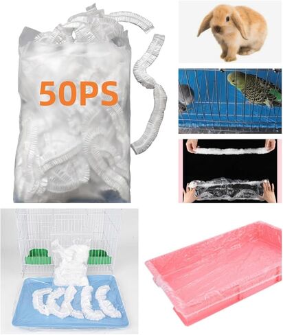 50 قطعة من بطانة قفص الحيوانات الصغيرة للاستعمال مرة واحدة، بطانات قفص خنزير غينيا أرنب من البلاستيك الشفاف، حقيبة بطانة قفص الأرنب، طبقة تواليت عالمية، فراش حيوانات صغيرة (50 قطعة، مقاس M) in Kuwait