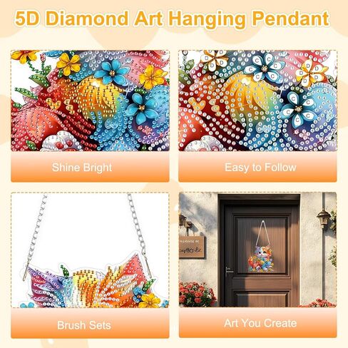 TOSTOG Pretty Cat Flower Diamond Art Pendant Kits for Adult, Cute Diamond Painting Hanging Kit for Beginners, 5D DIY Crafts Gem Art, Waterproof Full Accessories for Home Decor Idea 20 * 20 cm/8 * 8 in in Saudi Arabia