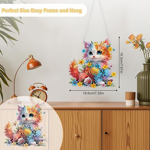 TOSTOG Pretty Cat Flower Diamond Art Pendant Kits for Adult, Cute Diamond Painting Hanging Kit for Beginners, 5D DIY Crafts Gem Art, Waterproof Full Accessories for Home Decor Idea 20 * 20 cm/8 * 8 in in Saudi Arabia