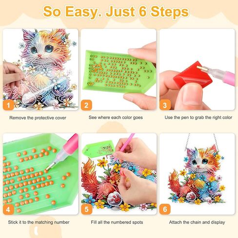 TOSTOG Pretty Cat Flower Diamond Art Pendant Kits for Adult, Cute Diamond Painting Hanging Kit for Beginners, 5D DIY Crafts Gem Art, Waterproof Full Accessories for Home Decor Idea 20 * 20 cm/8 * 8 in in Saudi Arabia