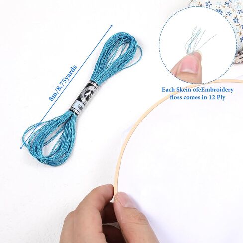 11 Skeins Metallic Embroidery Floss, 12 Strands Metallic Embroidery Thread 8M Colorful Embroideries Floss with 5 Size Needles and 1 Threader for Hand Embroideries String DIY Art Projects in Kuwait