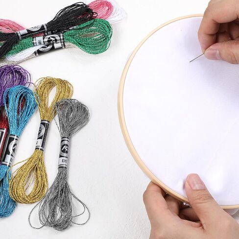 11 Skeins Metallic Embroidery Floss, 12 Strands Metallic Embroidery Thread 8M Colorful Embroideries Floss with 5 Size Needles and 1 Threader for Hand Embroideries String DIY Art Projects in Kuwait