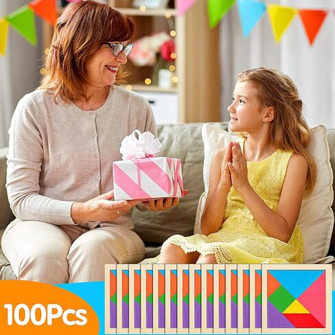 Soulchen 100 حزمة من الألغاز الخشبية Tangrams السائبة للطلاب الأشكال لغز الدماغ المنطق كتلة للعبة Tangram نمط هندسي كتلة لعبة عيد ميلاد حزب جودي حقيبة الحشو الهدايا التعليمية للبالغين in Kuwait
