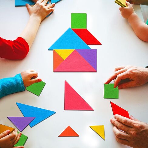 Soulchen 100 حزمة من الألغاز الخشبية Tangrams السائبة للطلاب الأشكال لغز الدماغ المنطق كتلة للعبة Tangram نمط هندسي كتلة لعبة عيد ميلاد حزب جودي حقيبة الحشو الهدايا التعليمية للبالغين in Kuwait