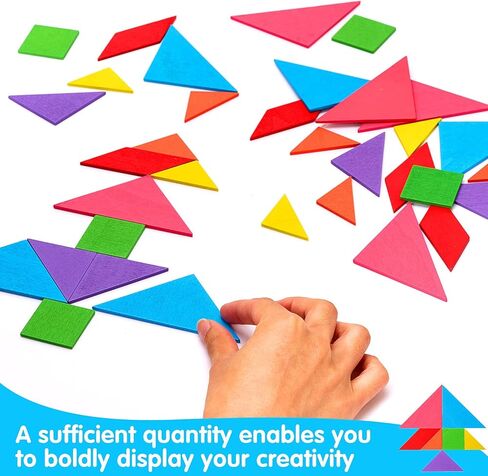 Soulchen 100 حزمة من الألغاز الخشبية Tangrams السائبة للطلاب الأشكال لغز الدماغ المنطق كتلة للعبة Tangram نمط هندسي كتلة لعبة عيد ميلاد حزب جودي حقيبة الحشو الهدايا التعليمية للبالغين in Kuwait