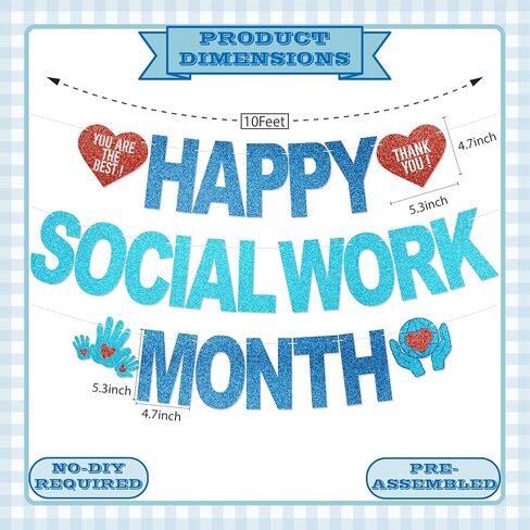 Happy Social Work Month Banner - NO DIY Social Work Month Decorations For Office Décor Social Worker Appreciation Gifts Glitter in Saudi Arabia