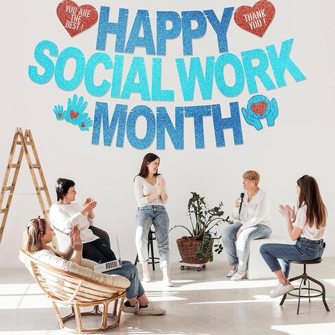 Happy Social Work Month Banner - NO DIY Social Work Month Decorations For Office Décor Social Worker Appreciation Gifts Glitter in Saudi Arabia