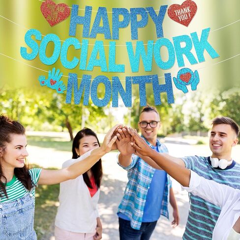 Happy Social Work Month Banner - NO DIY Social Work Month Decorations For Office Décor Social Worker Appreciation Gifts Glitter in Saudi Arabia