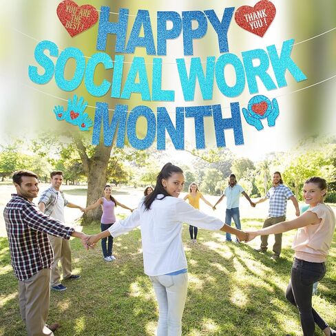 Happy Social Work Month Banner - NO DIY Social Work Month Decorations For Office Décor Social Worker Appreciation Gifts Glitter in Saudi Arabia