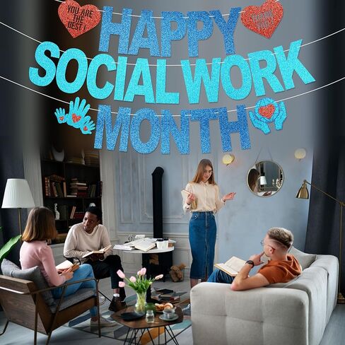 Happy Social Work Month Banner - NO DIY Social Work Month Decorations For Office Décor Social Worker Appreciation Gifts Glitter in Saudi Arabia