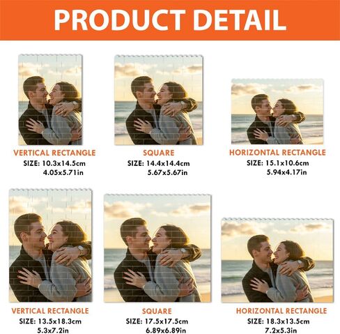 Noni Custom Building Brick Photo Block, Personalized Couple Picture Puzzle Decor, Multiple Sizes and Shapes, DIY Valentine Gift, Gifts for Valentines Day in Saudi Arabia