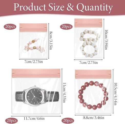 SHENLIU 80 Pcs EVA Anti Tarnish Jewelry Bags Storage, 4 Sizes Small Clear Jewelry Pouches Soft Plastic Zipper Bag Organizer for Gold Silver Necklace Ring Earring Chain Bracelet Watch in Saudi Arabia