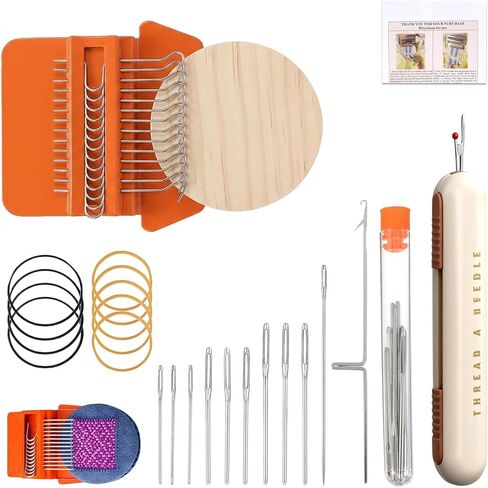 Speedweve Style Darning Loom، أداة آلة النول الصغيرة، 14 خطافًا للنسيج Speedweve و9 إبر حياكة الغزل، إصلاح النسيج اليدوي لإصلاح ملابس جوارب الجينز in Kuwait