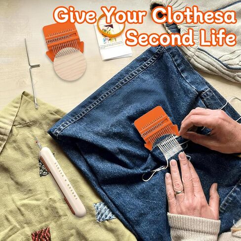 Speedweve Style Darning Loom، أداة آلة النول الصغيرة، 14 خطافًا للنسيج Speedweve و9 إبر حياكة الغزل، إصلاح النسيج اليدوي لإصلاح ملابس جوارب الجينز in Kuwait
