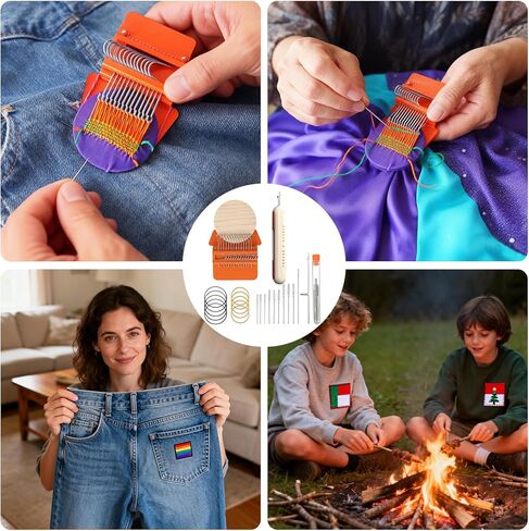Speedweve Style Darning Loom، أداة آلة النول الصغيرة، 14 خطافًا للنسيج Speedweve و9 إبر حياكة الغزل، إصلاح النسيج اليدوي لإصلاح ملابس جوارب الجينز in Kuwait