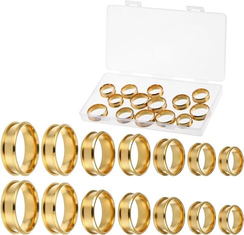 14 PCS Ring Blanks for Jewelry Making, Ring Making Kit, Grooved Rings Blanks Cores, US Size 6/7/8/9/10/11/12, 8mm Wide Round Empty Findings for DIY Jewelry Craft Supplies, Men Women in Kuwait