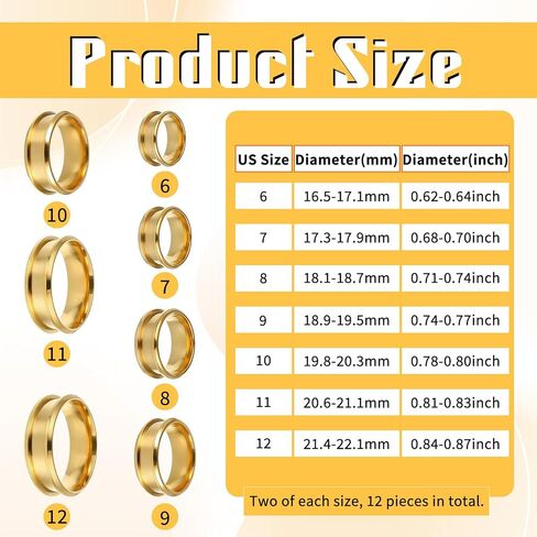 14 PCS Ring Blanks for Jewelry Making, Ring Making Kit, Grooved Rings Blanks Cores, US Size 6/7/8/9/10/11/12, 8mm Wide Round Empty Findings for DIY Jewelry Craft Supplies, Men Women in Kuwait