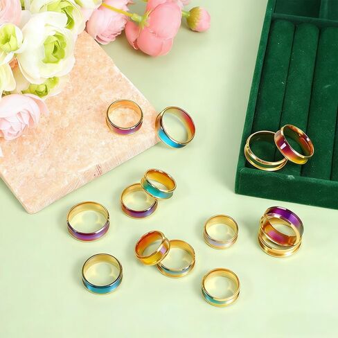 14 PCS Ring Blanks for Jewelry Making, Ring Making Kit, Grooved Rings Blanks Cores, US Size 6/7/8/9/10/11/12, 8mm Wide Round Empty Findings for DIY Jewelry Craft Supplies, Men Women in Kuwait