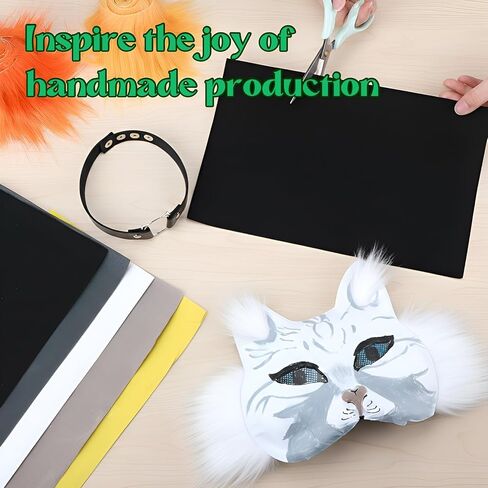 Soulchen 34 Pcs DIY Therian Fox Tail and Mask Kit Blank Cat Masks Craft Set Include Faux Felt Fur Sheet Plastic Eye Mesh Leather Necklace Dentures Star Stickers for Halloween Masquerade Cosplay Party in Saudi Arabia