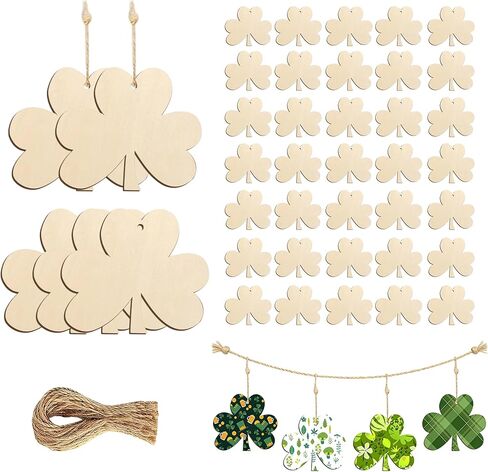40 Pcs 3.5" Wooden Shamrock Ornaments to Paint, St. Patrick's Day Decoration Cutouts, DIY Unfinished Wood Discs for Crafts Hanging Decorations Wood Slices for Kids DIY Art Crafts Home Spring Decor in Kuwait