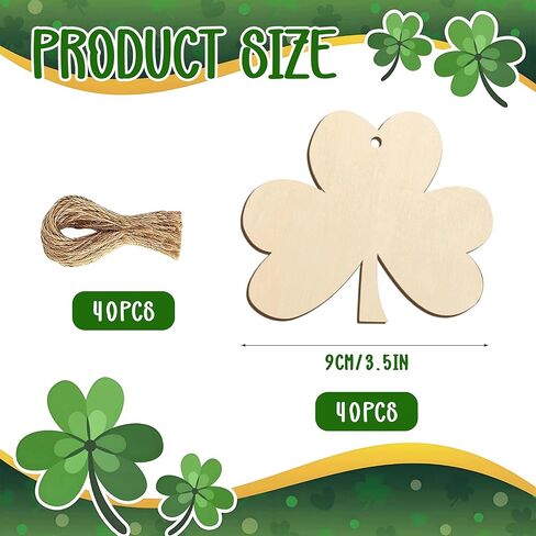 40 Pcs 3.5" Wooden Shamrock Ornaments to Paint, St. Patrick's Day Decoration Cutouts, DIY Unfinished Wood Discs for Crafts Hanging Decorations Wood Slices for Kids DIY Art Crafts Home Spring Decor in Kuwait