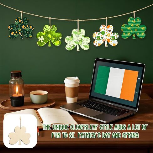 40 Pcs 3.5" Wooden Shamrock Ornaments to Paint, St. Patrick's Day Decoration Cutouts, DIY Unfinished Wood Discs for Crafts Hanging Decorations Wood Slices for Kids DIY Art Crafts Home Spring Decor in Kuwait
